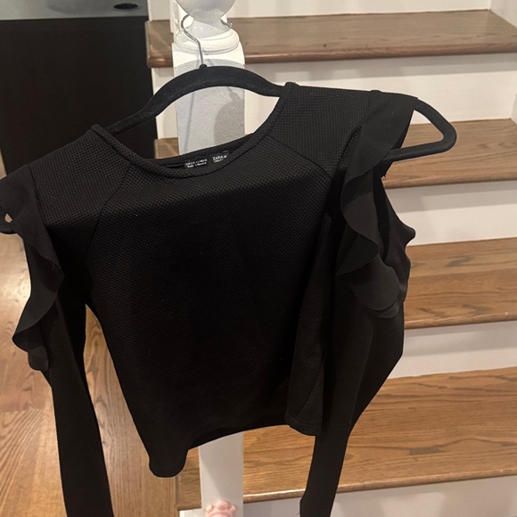 Zara Tops - Zara Black Long Sleeve Ruffle Top